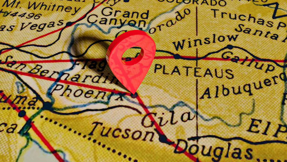 Location Pin over the City of Phoenix on Map of United States of America.